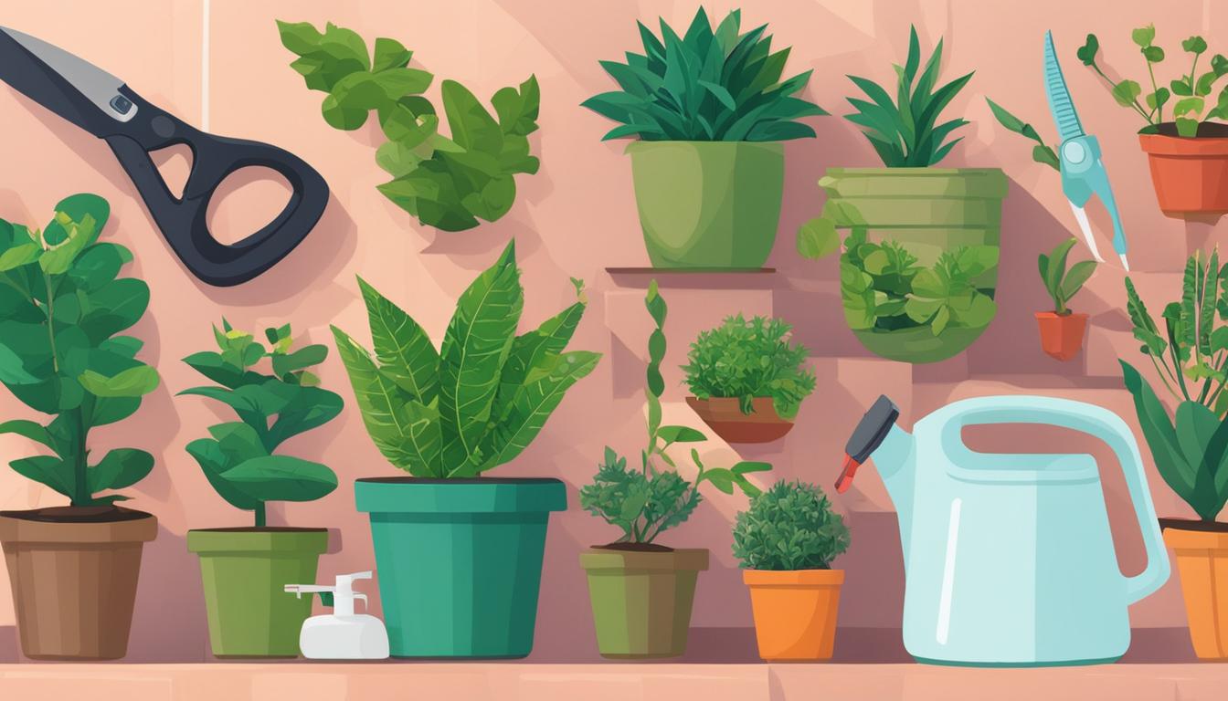What are essentials for an indoor plant care kit?
